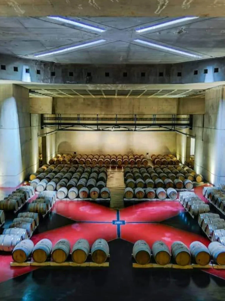 Cava de barricas subterránea Bodega Alfa Crux Valle de Uco Mendoza - Alfa Crux winery barrel cellar - Cave de vinhos mwt