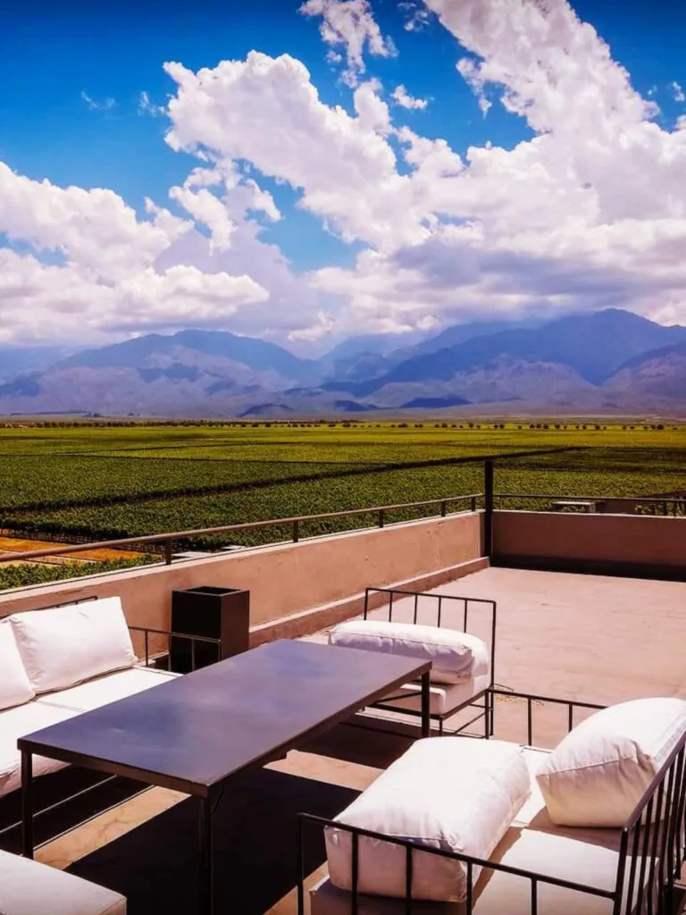Terraza de Bodega Monteviejo Valle de Uco Mendoza con vista a los Andes - Monteviejo winery terrace - Terraço da vinícola mwt