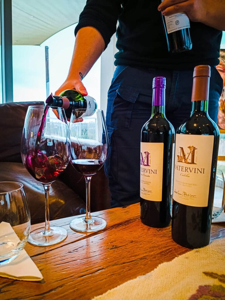 Servicio de vino Malbec en degustación de Bodega Matervini, Mendoza - Mendoza Wine Transfers