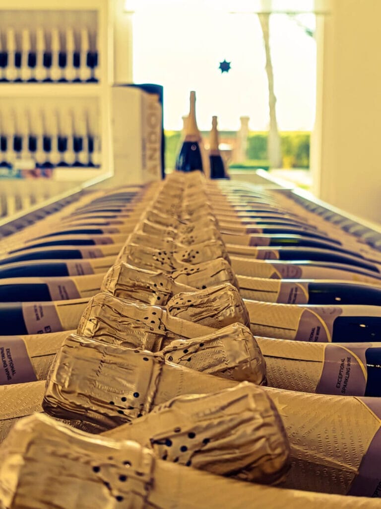 Exhibición de espumantes en el Wine Shop de Bodega Chandon, Mendoza - Mendoza Wine Transfers