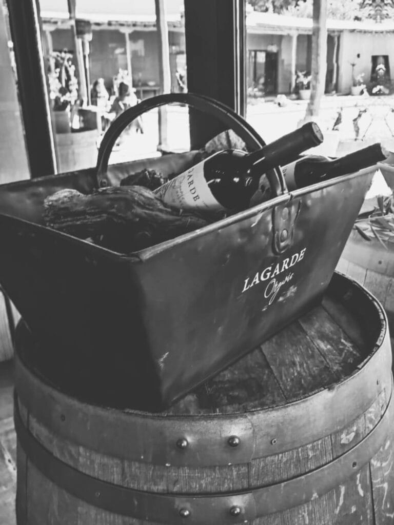 Elementos de vendimia y barrica en Bodega Lagarde, Luján de Cuyo - Mendoza Wine Transfers